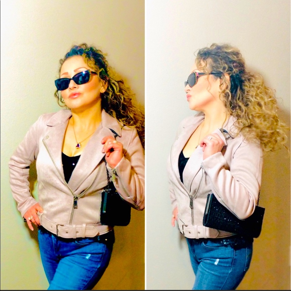 H&M Belted Faux Suede Blush Pink Moto Jacket NWOT